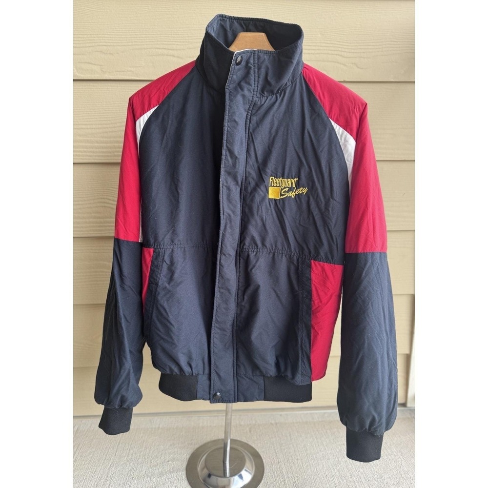 Vintage Holloway Jacket Mens M Black/Red Made in USA Bomber Fleetguard Safety - Picture 2 of 11